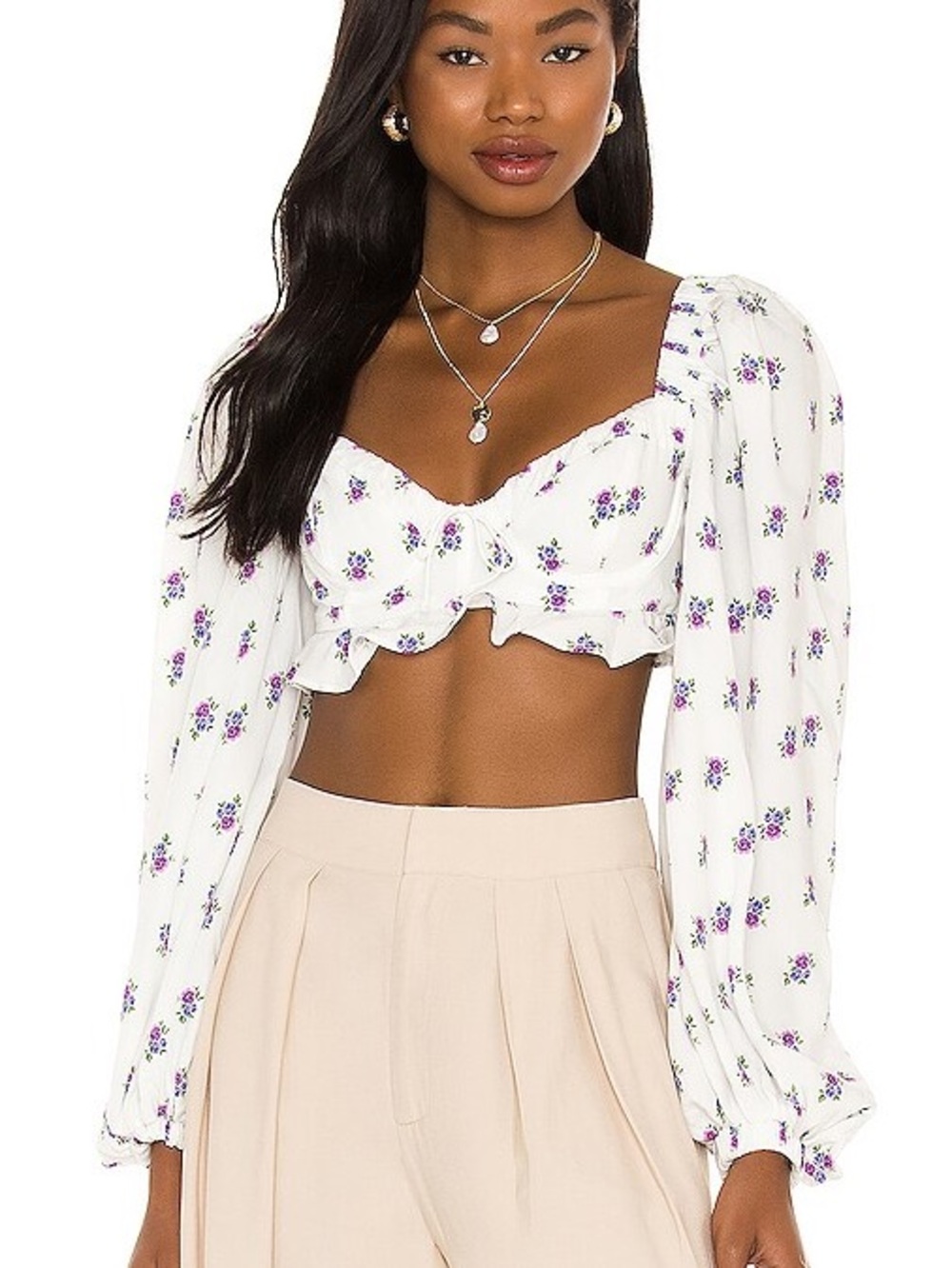 For Love & Lemons Viola Floral Puff Crop Top